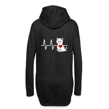 Süße Katzengrafik mit Herzlinie und Herz - Hoodie-Kleid - Schwarz - Hinten