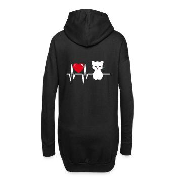 Süße Katzengrafik mit Herzlinie und Herz - Hoodie-Kleid - Schwarz - Hinten