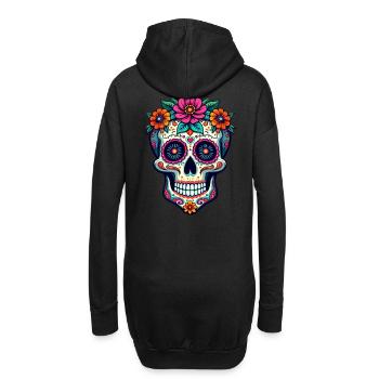 Floraler Zuckerschädel – Lebendige Kunst zum Tag der Toten - Hoodie-Kleid - Schwarz - Hinten