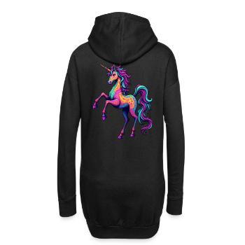 Psychedelisches Neon-Einhorn – Buntes Fantasy-Pferd - Hoodie-Kleid - Schwarz - Hinten