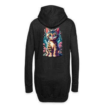 chaton kawaii mignon japon - Sweat-shirt à capuche long Femme - noir - Dos