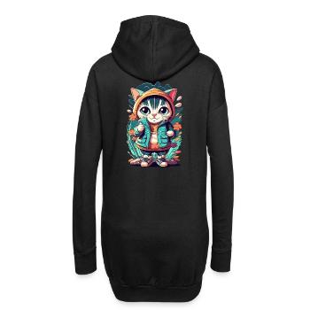 chaton kawaii mignon japon - Sweat-shirt à capuche long Femme - noir - Dos