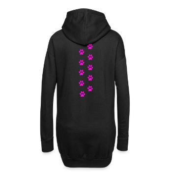 Motif d’empreintes de pattes de chat roses - Sweat-shirt à capuche long Femme - noir - Dos