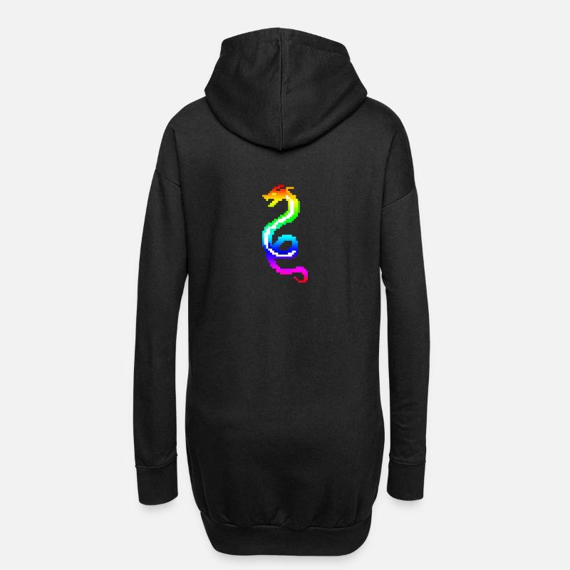 Bunter Retro-Drache - Hoodie-Kleid - Schwarz