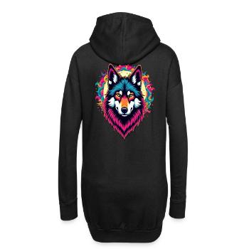 Neon Wolfskopf mit Sonne – Bunte psychedelische Kunst - Hoodie-Kleid - Schwarz - Hinten