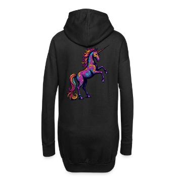 Neon Muster Einhorn – Bunte Fantasy Magie - Hoodie-Kleid - Schwarz - Hinten