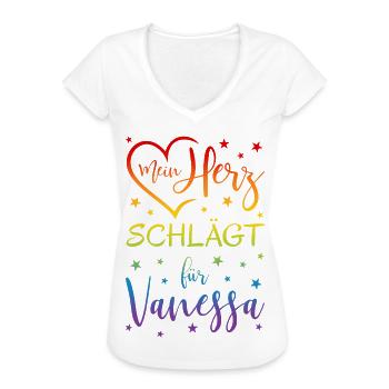 Mein Herz schlägt für Vanessa  - Frauen Vintage T-Shirt - Weiß - Vorne
