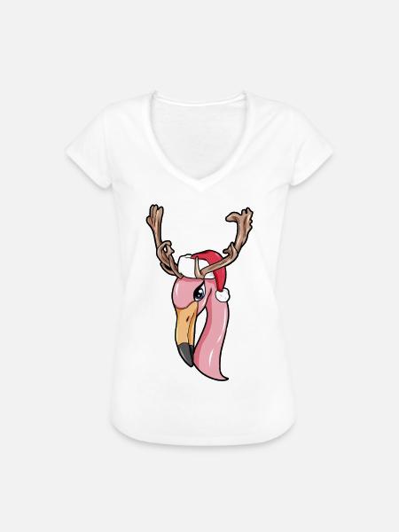 Christmas Flamingo - Frauen Vintage T-Shirt - Weiß