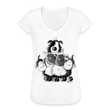 Border Collie und Schafe - Hütehund - Frauen Vintage T-Shirt - Weiß - Vorne