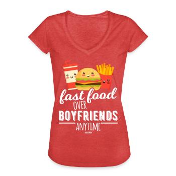 Restauration rapide pour les filles - T-shirt vintage Femme - rouge chiné - Devant - Danielle (179cm)