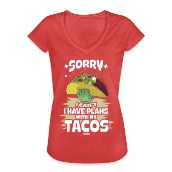 Désolé, je ne peux pas avoir de plans avec mes tacos - T-shirt vintage Femme - rouge chiné - Devant - Danielle (179cm)