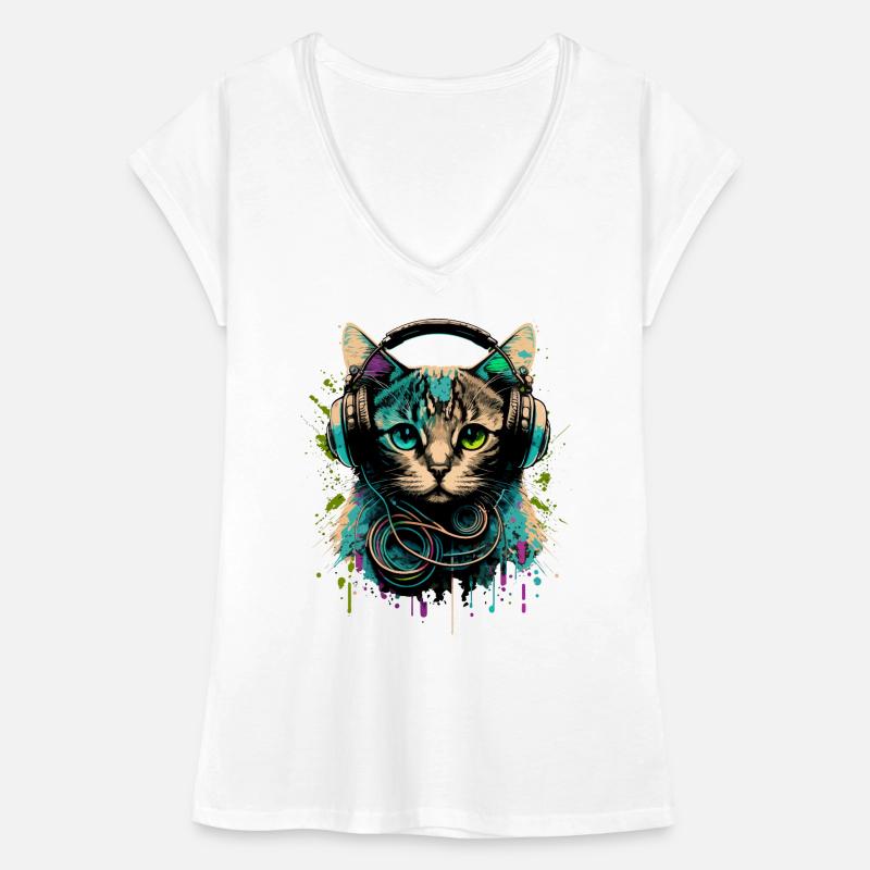Cat with Headset Women's Vintage T-Shirt