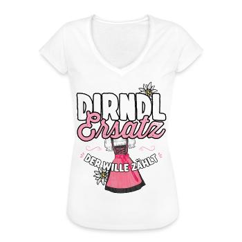 Tracht Ersatz Dirndl Shirt Damen Trachtenshirt - Frauen Vintage T-Shirt - Weiß - Vorne