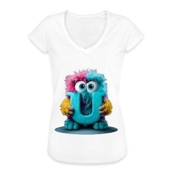 Mehrfarbiges Monster mit Buchstabe U - Frauen Vintage T-Shirt - Weiß - Vorne - Danielle (179cm)