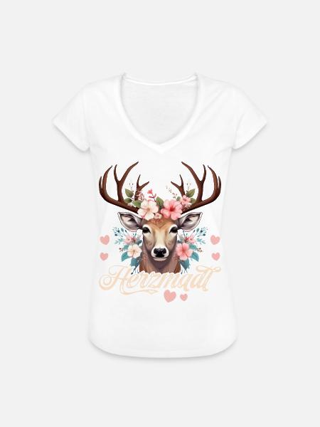 Trachtenshirt Damen Trachten T-Shirt Herzmadl - Frauen Vintage T-Shirt - Weiß