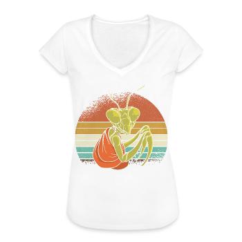 Mantis im Retro Sonnenuntergang - Frauen Vintage T-Shirt - Weiß - Vorne