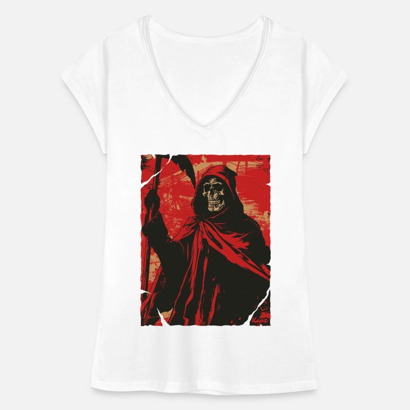 Red Shadow Grim Reaper Skull Skeleton Women's Vintage T-Shirt