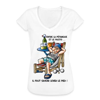 Entre la pétanque et le pastis - T-shirt vintage Femme - blanc - Devant