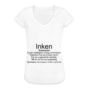 Navn Definition Inken - Dame vintage T-shirt - hvid - Foran - Danielle (179cm)