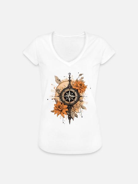 Kompass floral - Frauen Vintage T-Shirt - Weiß