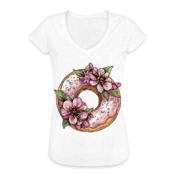 Donut mit Blüten - Frauen Vintage T-Shirt - Weiß - Vorne
