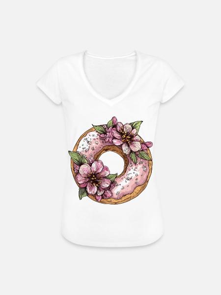 Donut mit Blüten - Frauen Vintage T-Shirt - Weiß