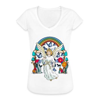 Regenbogen Engel Schutzengel Schmetterlinge Blume - Frauen Vintage T-Shirt - Weiß - Vorne