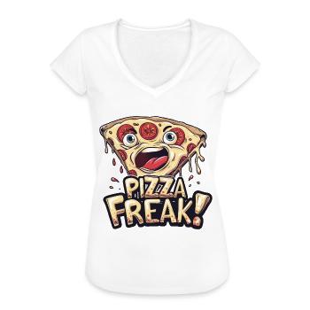 PIZZA FREAK FAST FOOD LOVER LUSTIGES GESICHT - Frauen Vintage T-Shirt - Weiß - Vorne - Danielle (179cm)