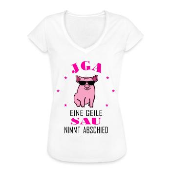 JGA T-Shirt: Geile Sau - Frauen Vintage T-Shirt - Weiß - Vorne - Danielle (179cm)