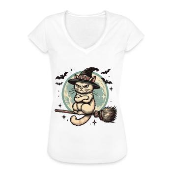 Schlecht Gelaunte Hexenkatze Lustige Magier Katze - Frauen Vintage T-Shirt - Weiß - Vorne