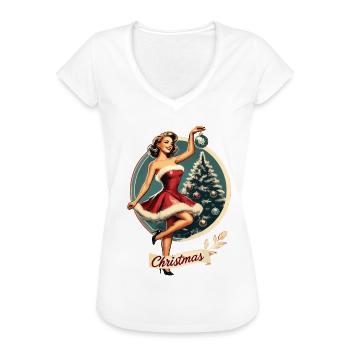 Weihnachtliches Retro Pin-Up Motiv - Frauen Vintage T-Shirt - Weiß - Vorne