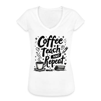 CoffeeTeach Repeat – Formation des formateurs d’enseignants - T-shirt vintage Femme - blanc - Devant - Danielle (179cm)