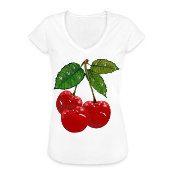 kersen - Vrouwen Vintage T-shirt - wit - Voor