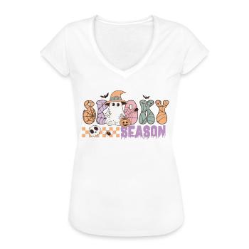 Uhyggelig sæson retro Halloween charme med spøgelse - Dame vintage T-shirt - hvid - Foran - Danielle (179cm)