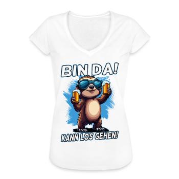Bin da kann los gehen | Party Sloth Faultier - Frauen Vintage T-Shirt - Weiß - Vorne
