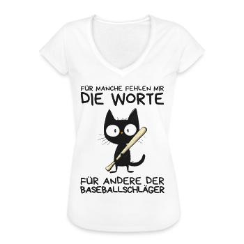 Lustige schwarze Katze mit Baseballschläger - Frauen Vintage T-Shirt - Weiß - Vorne