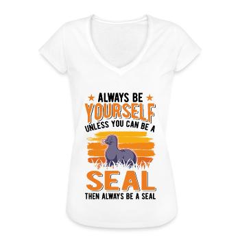 Seal Cadeau Lion de Mer - T-shirt vintage Femme - blanc - Devant - Danielle (179cm)