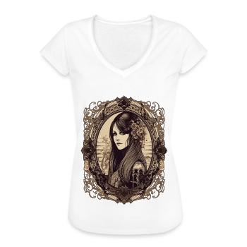 Gothic Girl Wednesday Darkness Style - Frauen Vintage T-Shirt - Weiß - Vorne - Danielle (179cm)