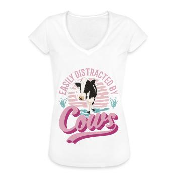 Easily distracted by Cows Cow Cattle Breeder Cow - Women's Vintage T-Shirt - white - Front - Danielle (179cm)