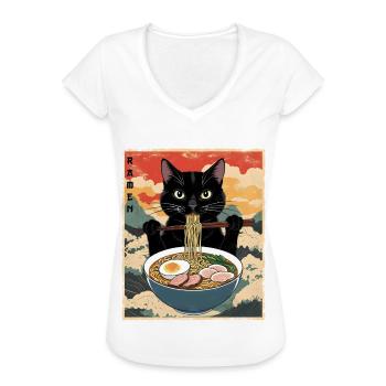 Vintage Katze Ramen - Frauen Vintage T-Shirt - Weiß - Vorne