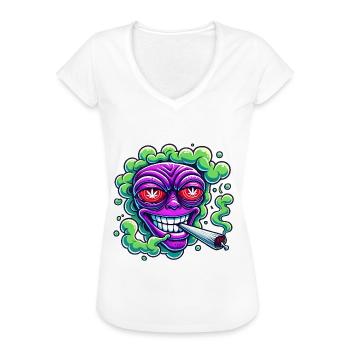 Alien Rauchkopf Cartoon Aufkleber - Frauen Vintage T-Shirt - Weiß - Vorne