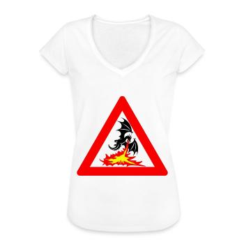 Achtung Drache mit schlechter Laune Verkehrsschild - Frauen Vintage T-Shirt - Weiß - Vorne