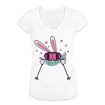Skihase mit Skistöcken Skibrille und Schal - Frauen Vintage T-Shirt - Weiß - Vorne - Danielle (179cm)