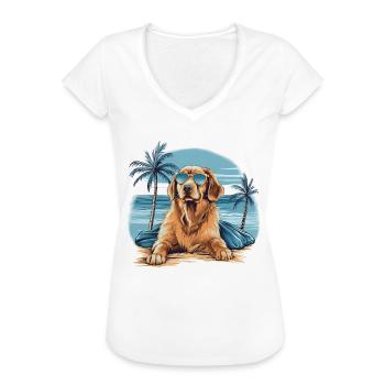 Golden-Retriever mit Sonnenbrille am Strand - Frauen Vintage T-Shirt - Weiß - Vorne