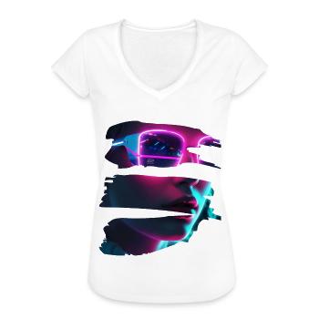 Cyber-Punk DJane - Neon Sunglasses - Frauen Vintage T-Shirt - Weiß - Vorne - Danielle (179cm)