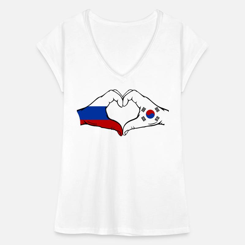 Russie Corée du Sud Drapeau Mains Coeur Forme T-shirt vintage Femme