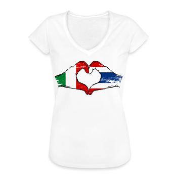 Italie Drapeau Thaïlande mains forme coeur utilisé - T-shirt vintage Femme - blanc - Devant - Danielle (179cm)