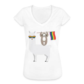 Lama LGBT Regenbogen Faultier - Frauen Vintage T-Shirt - Weiß - Vorne