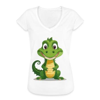 niedliches Krokodil - Frauen Vintage T-Shirt - Weiß - Vorne - Danielle (179cm)