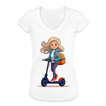 Femme conduisant un scooter électrique - T-shirt vintage Femme - blanc - Devant - Danielle (179cm)